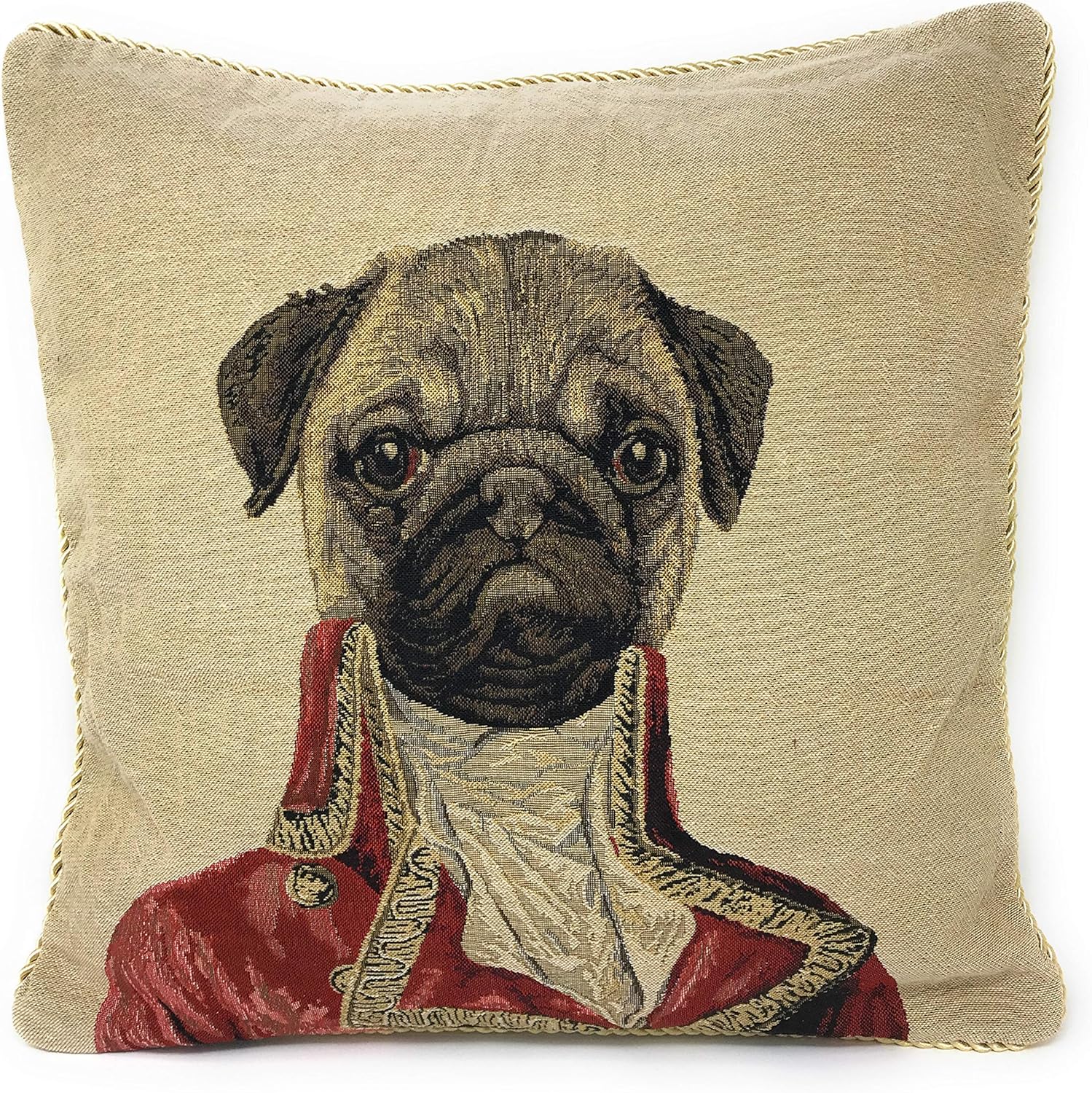 18 X 18 Inch Square French Vintage European Pug Pillow