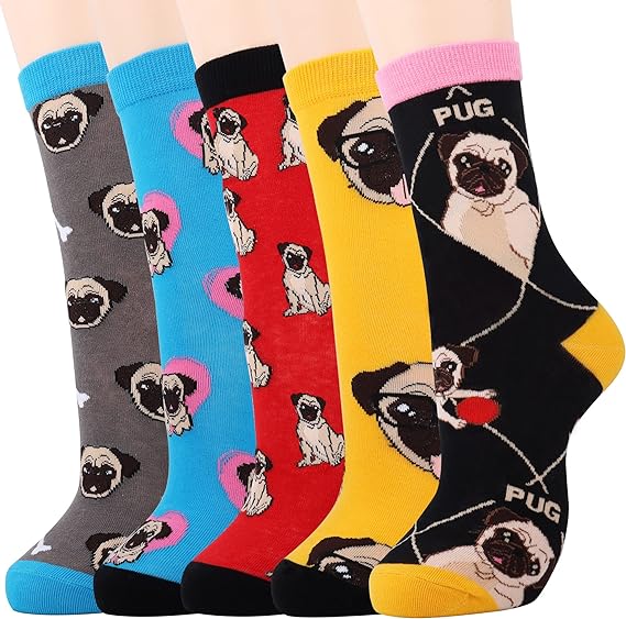 5 Pairs of Funny Cute Pug Socks Gifts for Women