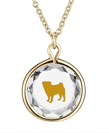 Engraved and Enameled Crystal Pug Pendant Necklace in Sterling Silver
