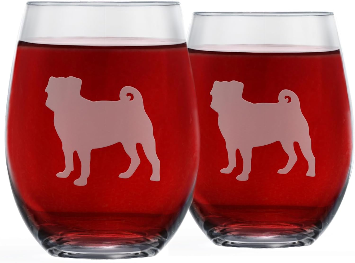 Greenline Goods Pug Stemless Wine Glasses