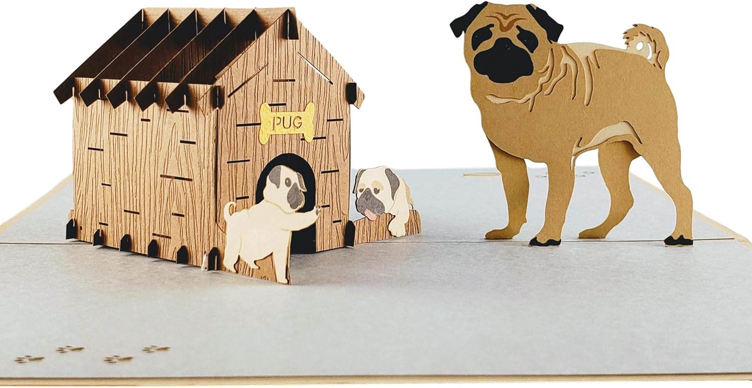 Happy Pug Family 3D Pop Up Greeting Card