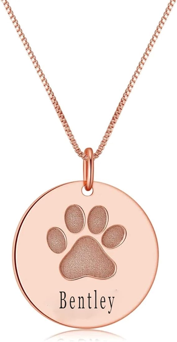 Personalized Paw Print Necklace with Custom Engraved Pet Name