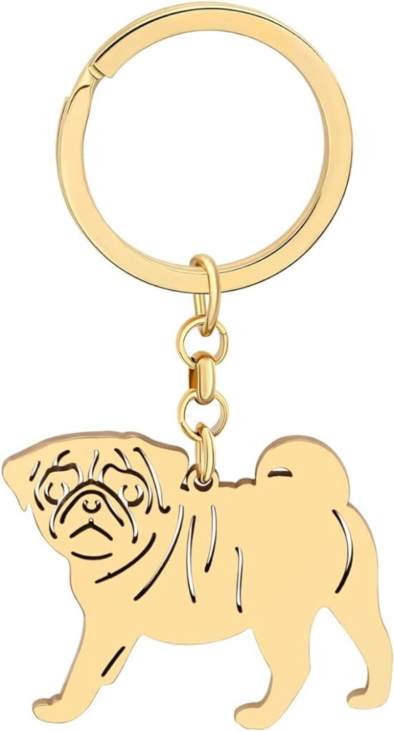 Stainless Steel Pug Dog Keychain