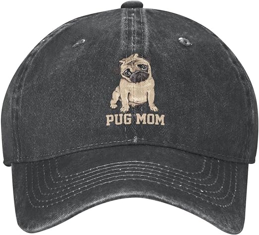 Vintage Washed Distressed Adjustable Pug Mom Womens Denim Baseball Cap