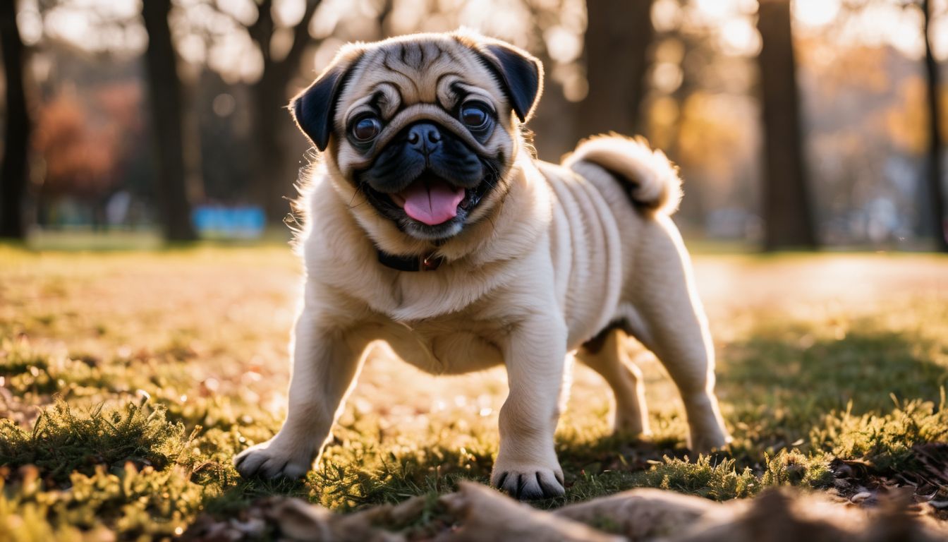 Are Pugs Aggressive? A pug happily plays with children in a bustling park.