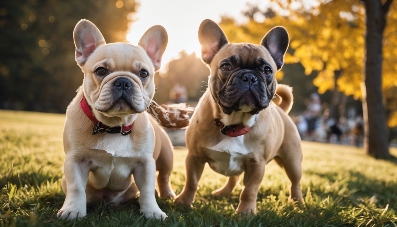 Dogs That Look Like Pugs: A group of French Bulldogs playing in a sunny park.