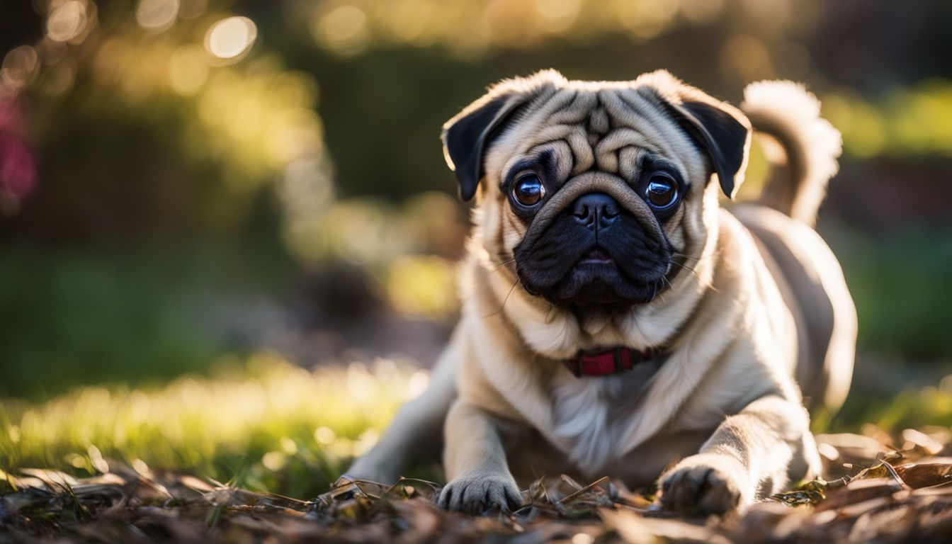 Are Pugs Aggressive? A playful pug enjoys a lively backyard.